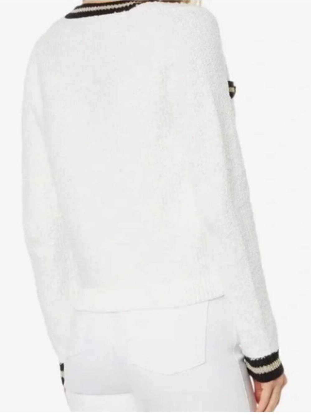 Lilly pulitzer cream bouclé cardigan with gold and black trim size S - Picture 2 of 9